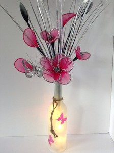 Artificial Flower Arrangement Glitter Pink Nylon Flowers Light Up Image Is Loading Artificial Flower Arrangement Glitter Pink Nylon Flowers Light