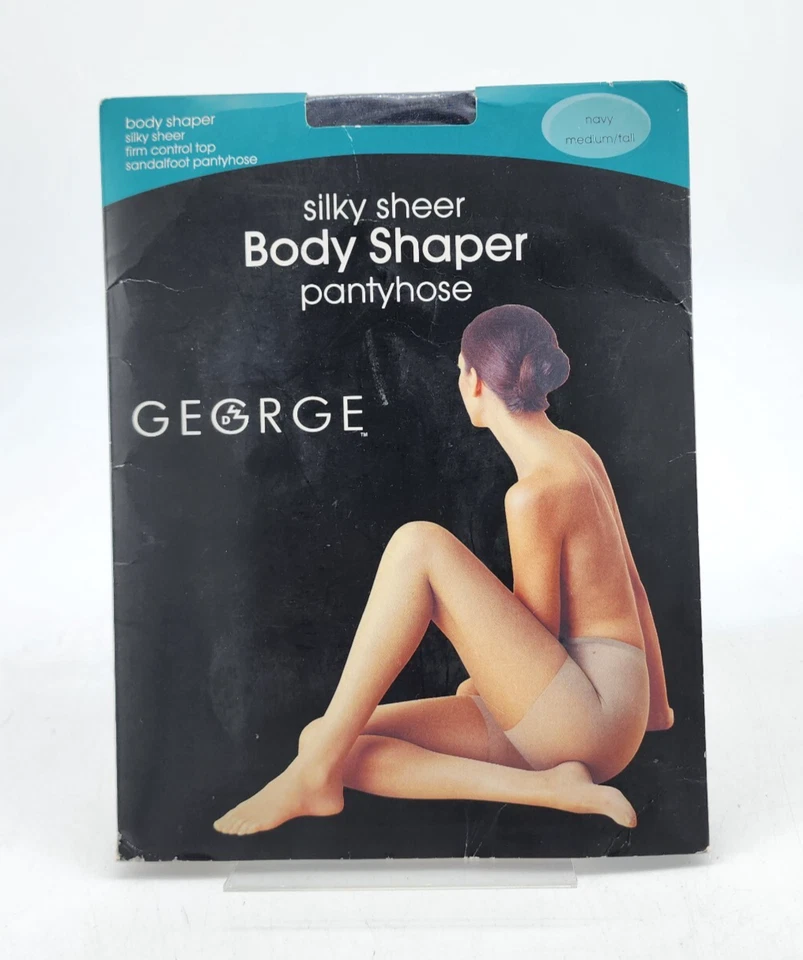 George Silky Sheer Body Shaper/ControlTop Sandalfoot Pantyhose Navy/Black M Tall - Image 2 of 4