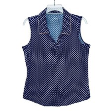 Jofit Top Johnny Collar Blue Bow Print Sleeveless Polo Sz S