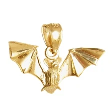 New 14k Yellow Gold 3D Bat Pendant 