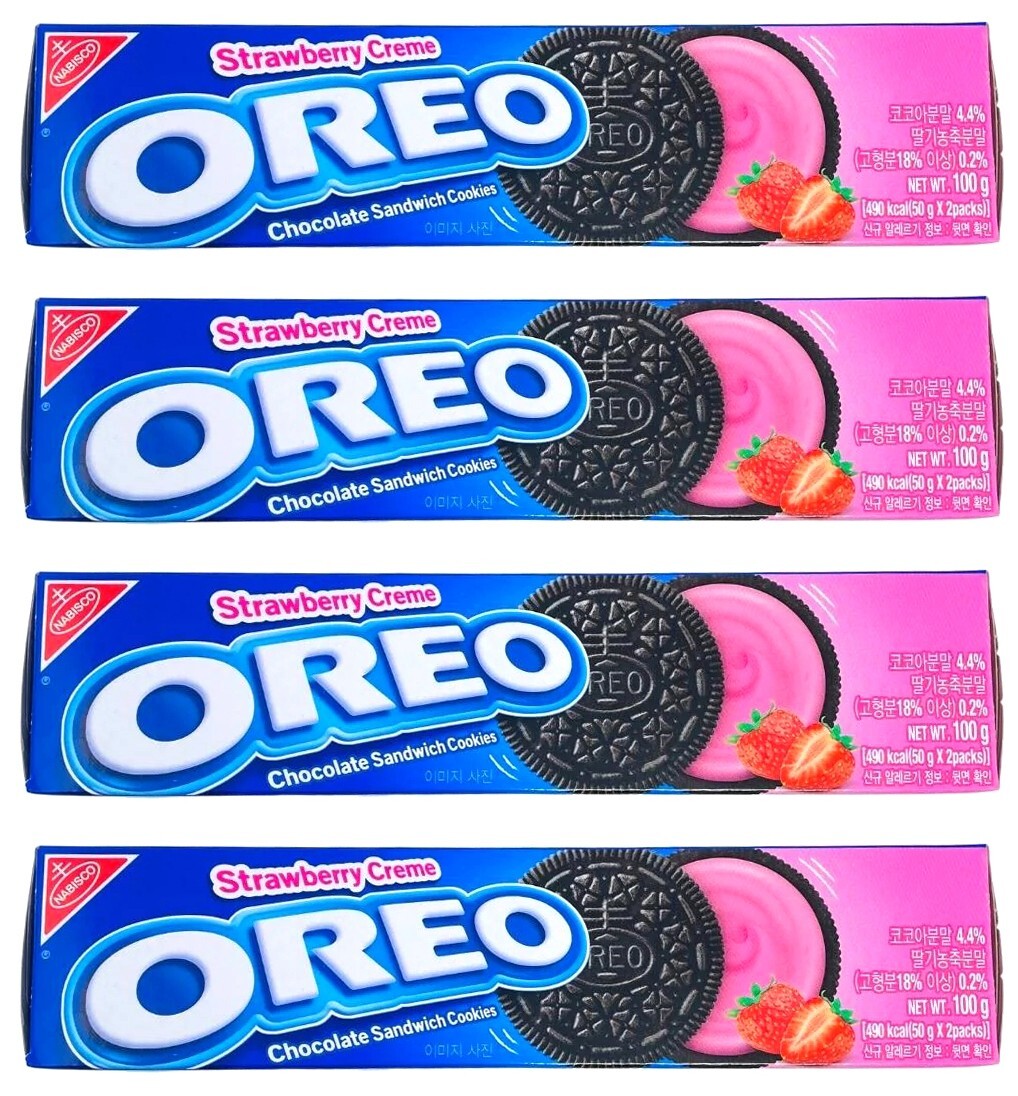 4 PACK OREO CHOCOLATE SANDWICH COOKIES With STRAWBERRY CREAM, 50g X 2BAGS (100g)