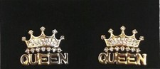 .75  GOLD CROWN QUEEN EARRINGS STUD CLEAR STONES  0137 