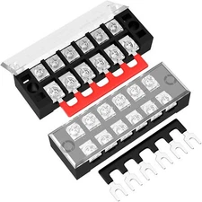 35A Terminal Block 6 Position Screw Terminal Strip Dual Row with Cover & 6 Po...
