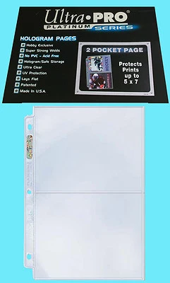 50 Ultra Pro Platinum 2-Pocket 5x7 Pages Sheets Protector Photo Print Postcard