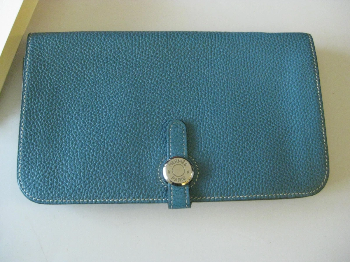 Genuine HERMES Dogon Duo blue Grey Bifold wallet