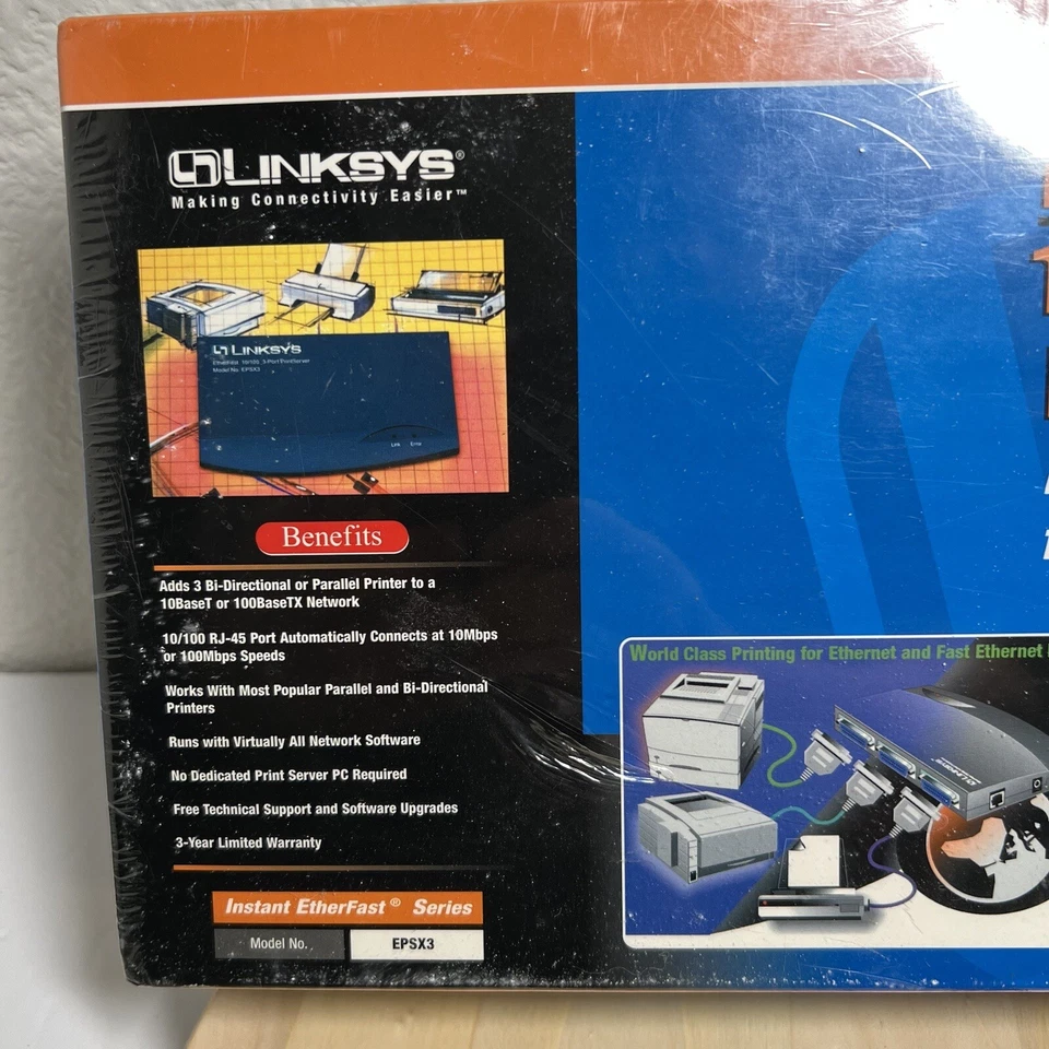 Linksys Etherfast 10/100 3-Port Print Server EPSX3 NEW SEALED - Image 3 of 4
