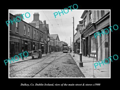 OLD LARGE HISTORIC PHOTO OF DALKEY Co DUBLIN IRELAND MAIN ST & STORES c1900
