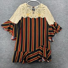 UMGEE Dress Womens S Striped Shift Lace Crew Neck Bell Sleeve Hippie Boho Ladies