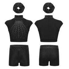 Girls Sets Competition Outfit Mock Neck 3Pcs Workout Tank Tops Cutout Tracksuit