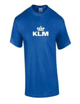 KLM White Retro Logo Shirt Dutch Airline Aviation Geek Royal Blue T-shirt