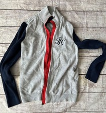 TOMMY HILFIGER Knit Cardigan Zip Sweater Boys Size Medium Gray Navy Red