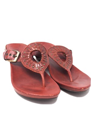 Frye Womens Sandals Brick Red Leather Studded T-Strap Thong Sz M