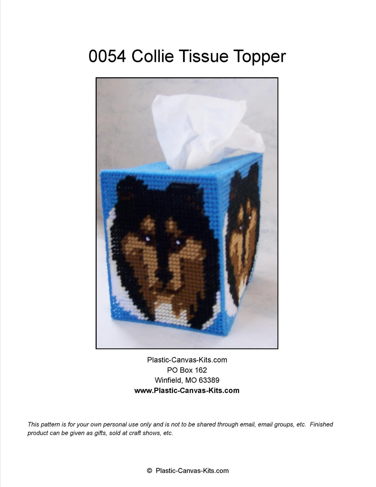 Collie Dog Tissue Topper-Plastic Canvas Pattern or Kit