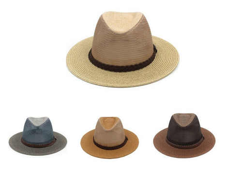 Man Summer Wide Brim Straw Fedora Hat 