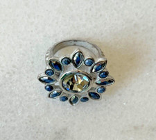 Daisy flower blue Crystal Statement Cocktail Ring 6.75
