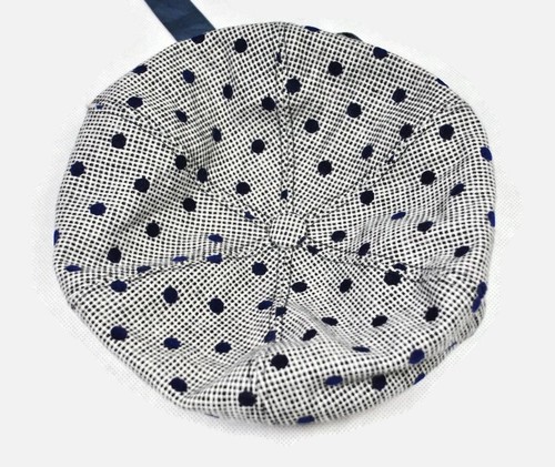 New Kangul Fred Segal Dotted Navy Woven Beret With Detachable Bow M - Picture 7 of 14