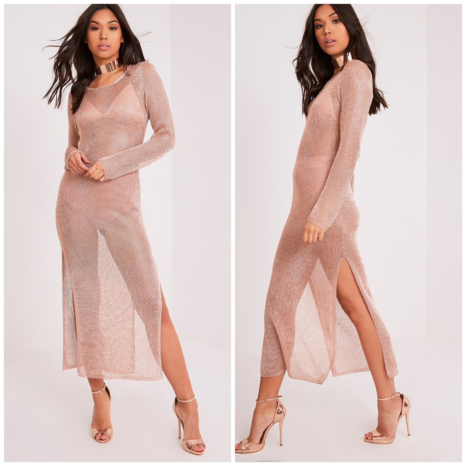 rose gold chainmail shift dress