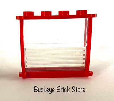 Lego Red Window Frame 1x4x3 w/ 5 White Stripe Pattern - 1966 6373