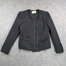 IRO Jacket US 2 Womens FR 34 Black Full Zip Blazer Wool Fringe Tweed Moto