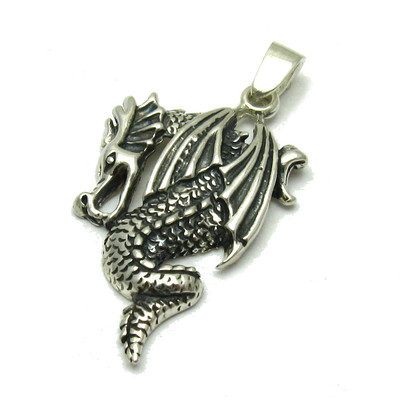 Genuine Sterling Silver Pendant Dragon Solid Punched 925 Handmade