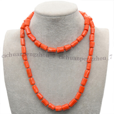Natural Orange Red Coral Irregular Barrel Gemstone Beads Necklace 14-100 inches