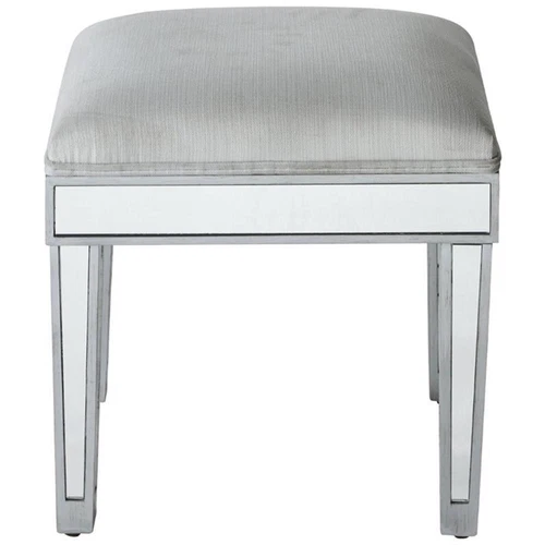 Elegant Decor Reflexion 18" Mirrored Fabric Vanity Stool in Beige and Silver - Picture 4 of 10