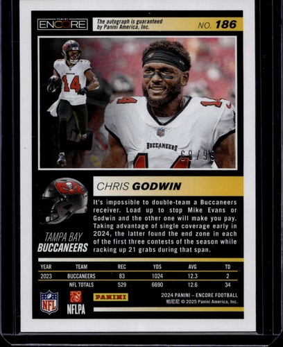 2024 Panini Encore Football Chris Goodwin #186 Pinnacle Auto /99 - Picture 2 of 2