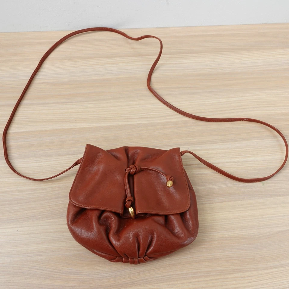 Vintage Saddle Crossbody Bag Brown Genuine Leather Drawstring Mini LEPANTO SPAIN - Image 4 of 4