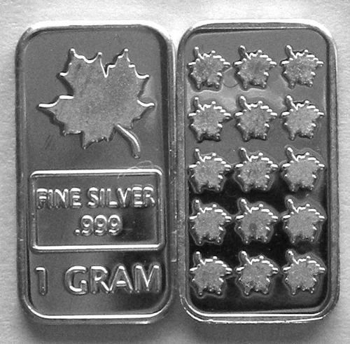 (100) 1 GRAM .999 PURE SILVER MAPLE LEAF BARS b3