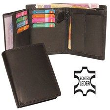 Herren Vollleder Geldbörse Geldbeutel Kombibörse Doppelnaht Hochformat schwarz