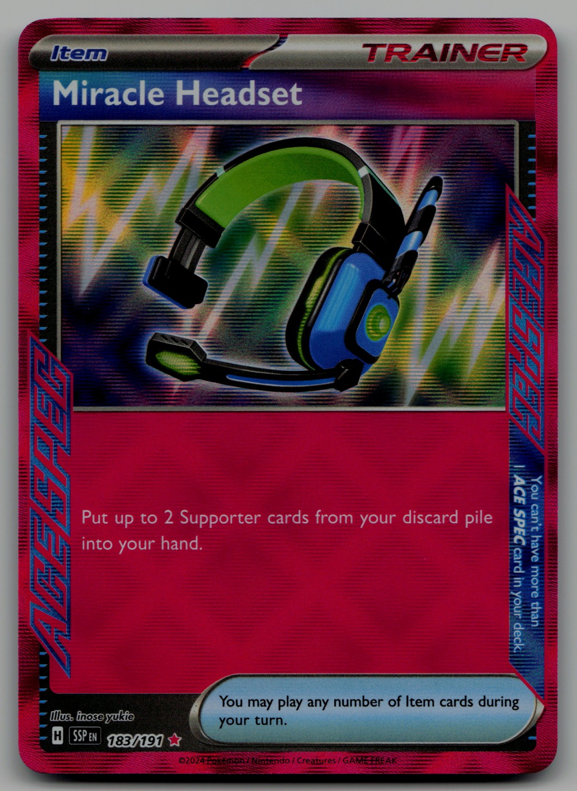 Miracle Headset ACE SPEC Rare SV08: Surging Sparks 183/191 NM