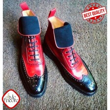 Men’s Heritage Artisan Wingtip Lace-Up Boots – Midnight Onyx & Crimson Casual US