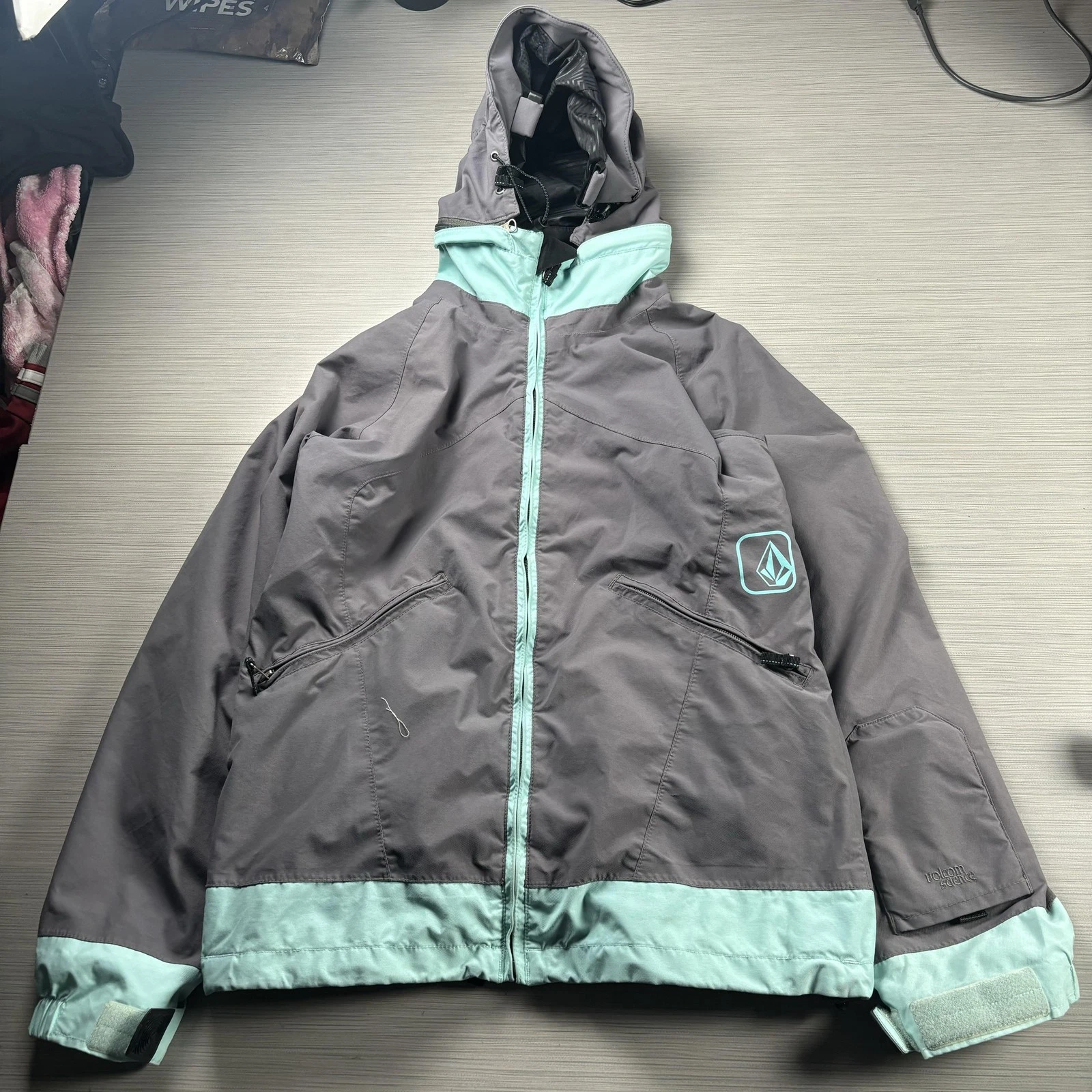 Volcom Nimbus Jkt Snow Jacket Womens Small Gray Mint Hooded Ski Snowboard Winter