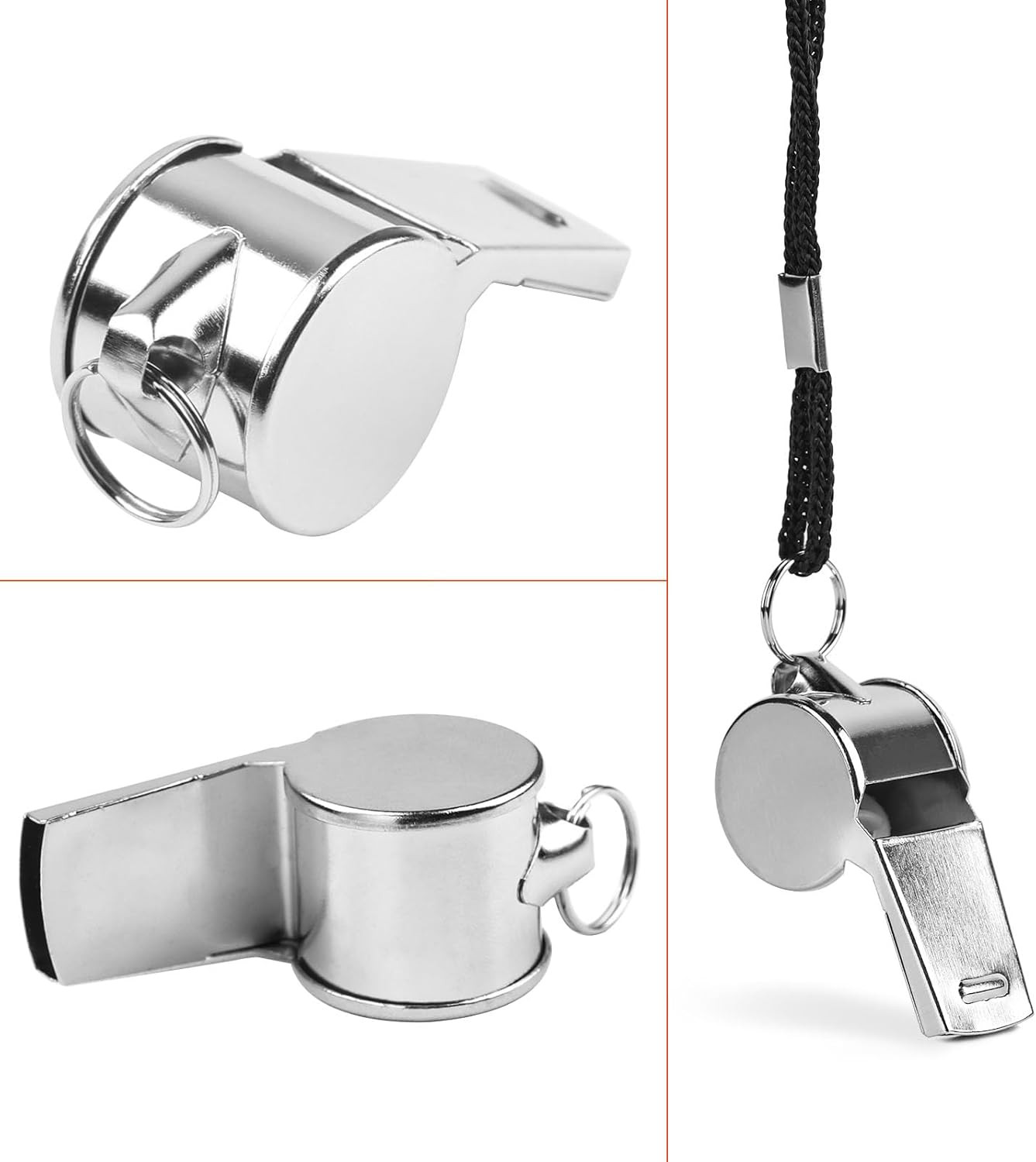 24-Pack Stainless Steel Whistles with Lanyards - Loud, Clear Sound for Coaches,