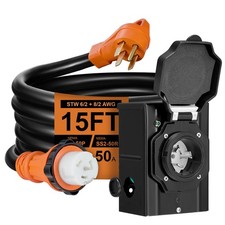 15FT 50 Amp Generator Cord with Pre-Drilled Power Inlet Box,Heavy Duty Genera...