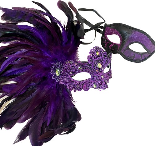 Lace Feather Masquerade Eye Mask Burlesque Mardi Gras Birthday Prom Dance Party - Picture 44 of 79