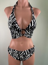 Carmen Marc Valvo Animal-Print Halter Bikini Top S Shirred Bottom M Set NWT