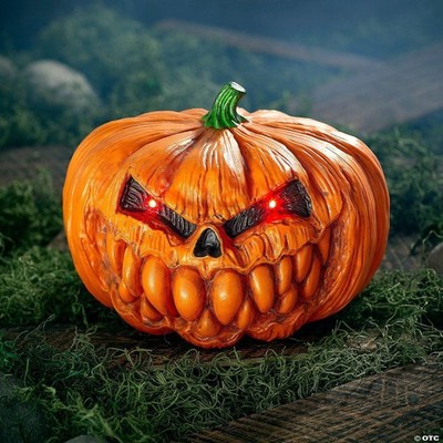 12'' Light-Up Scary Plastic Pumpkin with Sound Halloween Decoration