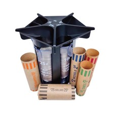 Coin Sorter Tube Coin Counter with Coin Wrappers, 5-IN-1 Change Sorter Change