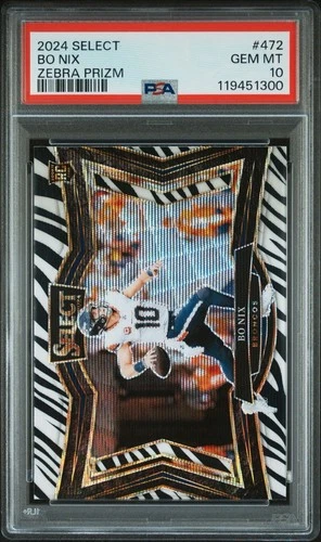 2024 Panini Select Bo Nix Zebra Prism #472 Rookie RC PSA 10