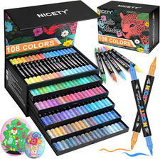 NICETY 108 Colors Acrylic Paint Markers   Dual Tip Acrylic Paint Pens with 1  5mm