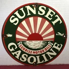 VINTAGE SUNSET GASOLINE SUNRISE MOTOR OIL PORCELAIN GAS PUMP SIGN