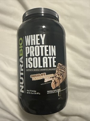 NutraBio WHEY PROTEIN ISOLATE 2 lb (30 Servings) Choc Peanut Butter. Exp 03/2027