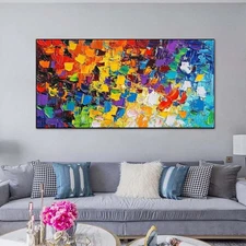 Modern Abstract Texture Hand Painted Oil Painting on Canvas Blue Home Decoration