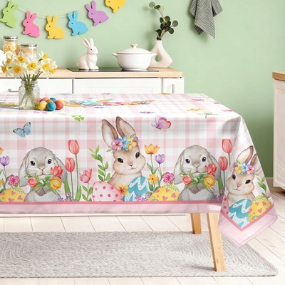 Easter Bunny Tablecloth Waterproof, Spring Egg Floral Table Cloth Rectangle S...