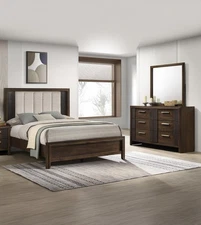 3pc Beautiful Rustic King Size Bed Dresser Mirror Set Rich Brown Wood Finish