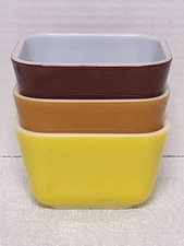 Vtg PYREX 501B 1-1/2 Cup Refrigerator Dish Lot of 3 Yellow Tan Brown *READ* 