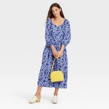 Universal Thread Floral Cotton Smocked Midi Dress Pockets XL Cottagecore Boho