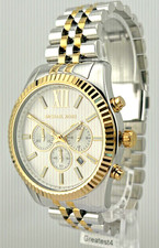 NEW MICHAEL KORS LEXINGTON MK8344 TWO TONED QUARTZ CHRONOGRAPH 44 MM MENS WATCH