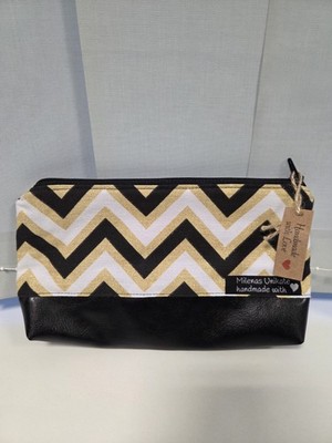 *Unikat Kosmetiktasche Etui Clutch handmade Schwarz Gold Geschenk Kunstleder 